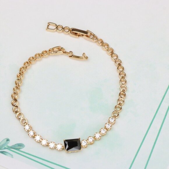 Gold Plated Yellow Bracelet with Black and White Stones, XPBL0630 - Picture 2 of 12